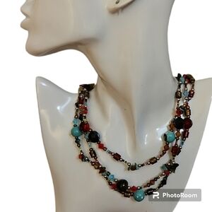 Rainbow Glass and Gemstone Beaded Multi-strand Festival Necklace